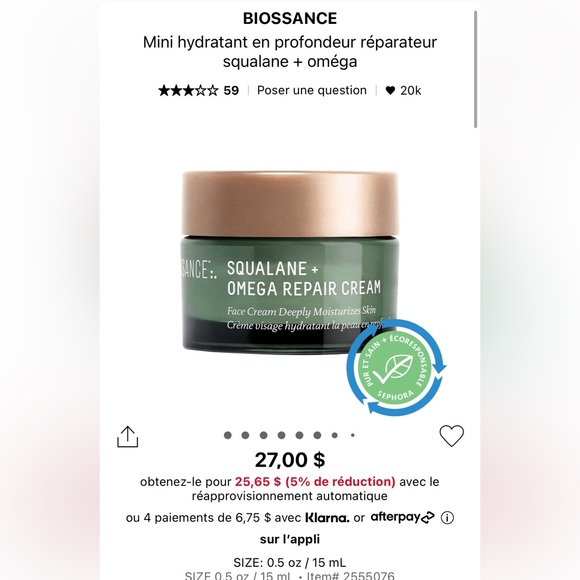 3/50$ 💜 Biossance Squalane Omega Repair Cream 15ml - Picture 2 of 2